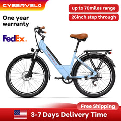 Experience the Thrill of the 26" Step-Thru Electric Bike with 1000W Peak Motor and 80-Mile Range - Perfect for City Commuting!