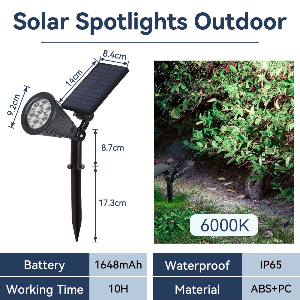 Outdoor Solar Spotlights Waterproof Tree Lighting Home Garden Solar Light Exterior Decor LED Lawn Spike Lamps for Courtyard Path