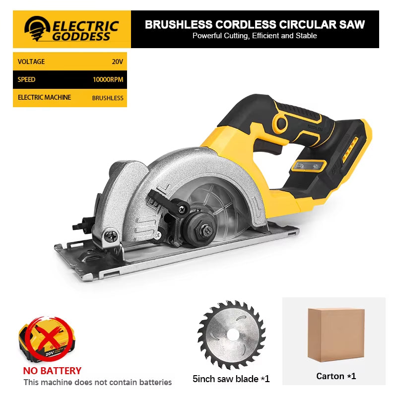 5In Brushless Electric Circular Saw For Dewalt 20V Battery Cordless 1000W Handheld Woodwork Saw Power Tool 