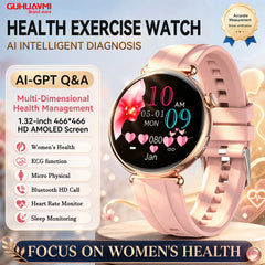 2026 New Women Health Smartwatch 1.32-Inch AMOLED Screen ECG Blood Pressure Body Fat Heart Rate Bluetooth Call Ladies Smartwatch