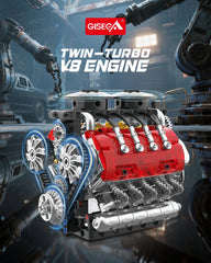G8911 548Pcs Twin-Turbo Engine Motorized Simulation V8 Engine Model Kit Small Particle Assembly Building Blocks DIY Toys Gift