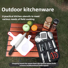 Camping Kitchen Cookware Set Travel Utensils Set 9Pcs Stainless Steel Kitchenware for Backpacking BBQ Camping Picnic