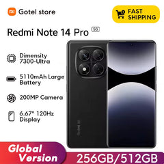 Redmi Note 14 Pro 5G Smartphone Mediatek Dimensity 7300-Ultra NFC 200MP AI Camera 1.5K 120Hz AMOLED Display IP68
