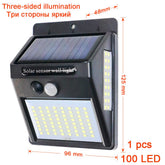 PIR Motion Sensor 100LED Sunlight Control 3 Sided Solar Energy Street Light Yard Path Home Garden Solar Power Lamp Wall Light