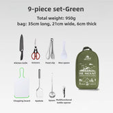 Camping Kitchen Cookware Set Travel Utensils Set 9Pcs Stainless Steel Kitchenware for Backpacking BBQ Camping Picnic