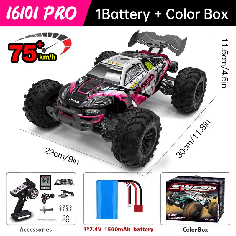 16101 Pro 1:16 75KM/H 4WD RC Car with LED Light 2.4G Remote Control Cars High Speed Drift Monster Truck for Children Gift