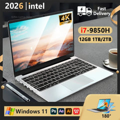 2026 Portable Laptop Windows 11 Core I7 9850H Laptops PC 12GB RAM 1TB 2TB SSD Ultra Slim Notebook 4K Office Study Computer