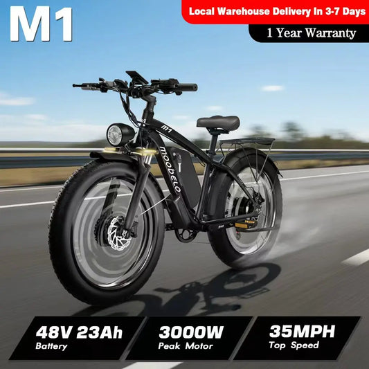 M1 48V 2000W Adult Electric Bike 22.4AH 26"Fat Tire Waterproof All-Terrain Ebike for Road/Snow/Beach 35Mph