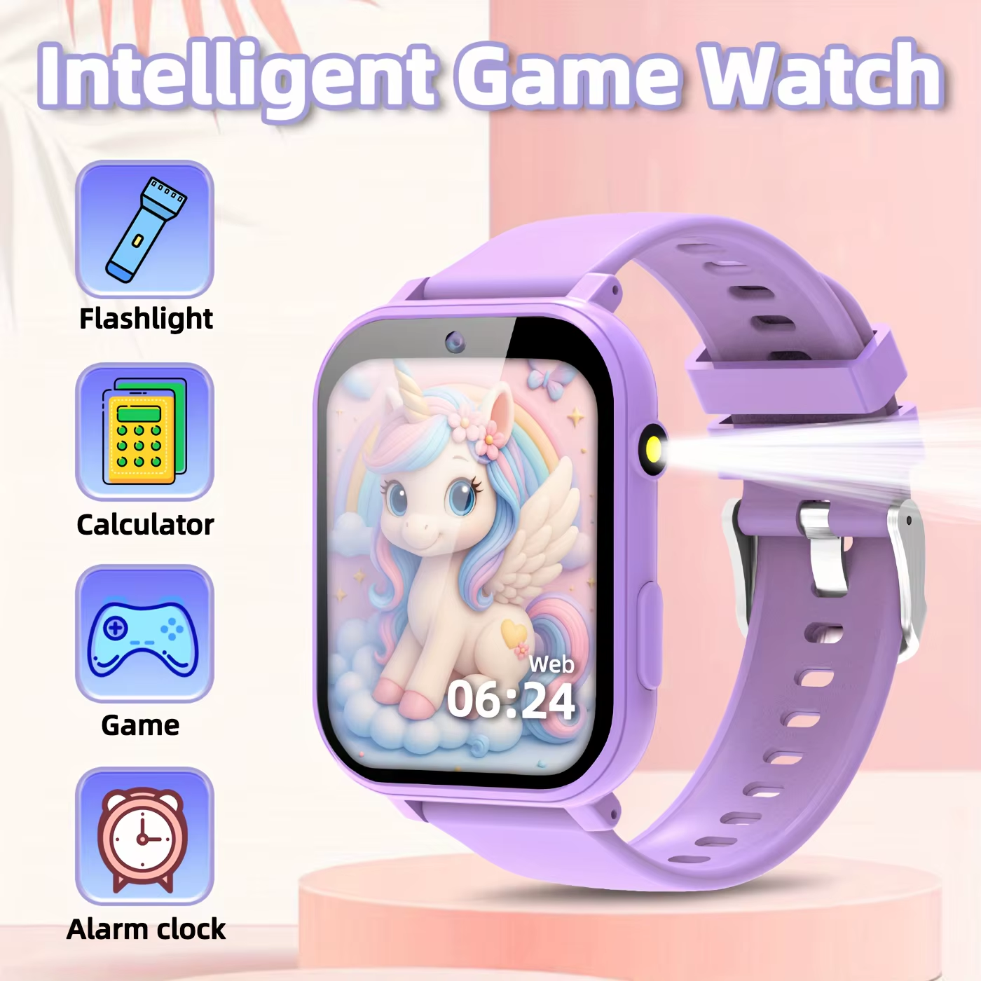Kids Game Smart Watch - Unicorn Cartoon Touch Screen Wristwatch with Flashlight Calculator Alarm Clock for Boys & Girls