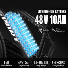 Adult Electric Bike,48V10Ah Detachable Battery,500W Electric Mountain Bike,25Mph,Peak Range of 45 Miles,All Terrain E-Bike