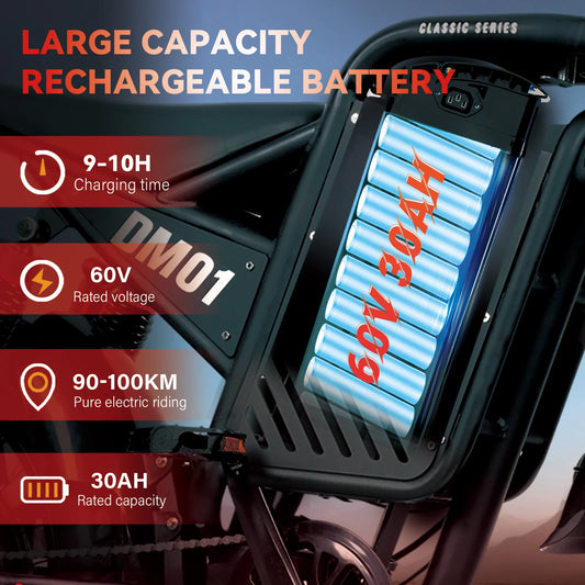 DM01 Moto Electric Bicycle 60V 30AH Battery 42 MPH Electric Bike E-Bike Adult for Electric Motorcycle【1 Year Warranty】