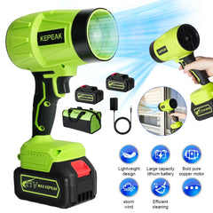 Electric Cordless Portable Turbo Blower Brushed Storm Machine Household Dust Snow Cleaning Power Tool with 10-Cell,2-Btery