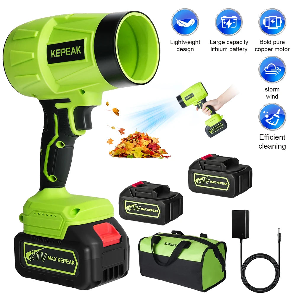 Electric Cordless Portable Turbo Blower Brushed Storm Machine Household Dust Snow Cleaning Power Tool with 10-Cell,2-Btery
