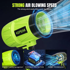 Electric Cordless Portable Turbo Blower Brushed Storm Machine Household Dust Snow Cleaning Power Tool with 10-Cell,2-Btery