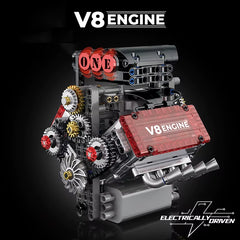 Brick V8 Engine Motorized Simulation Model Electrically Drive Building Blocks Technical Car Parts Creative Toys Gifts Boys Adult
