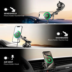 Dashboard Magnetic Wireless Car Phone Charger Adapter 15W Windshield Car Phone Holder for Iphone 16 15 14 Pro Max 12