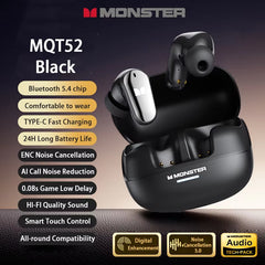 Choice New MQT52 TWS Wireless Bluetooth 5.4 Headset HIFI Stereo Gaming Music Earphones Talking Noise Canceling Earbuds
