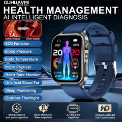 2026 New 650Nm Laser Therapy Health Smartwatch Men ECG Blood Pressure Lipid Uric Acid Bluetooth Call Smart Watch for Android IOS
