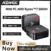 Mini PC with Ryzen 7 6800H, 32GB RAM 1TB SSD, Preinstalled Win11 Pro, Triple 4K Display Mini PC for Business Light Gaming