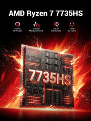 Firebat A6 Mini PC R7 7735HS 8-Core 16-Thread Computer 16GB LPDDR5 RAM 512GB SSD Wifi 6 BT5.2 Mini PC 4K Desktop Computer