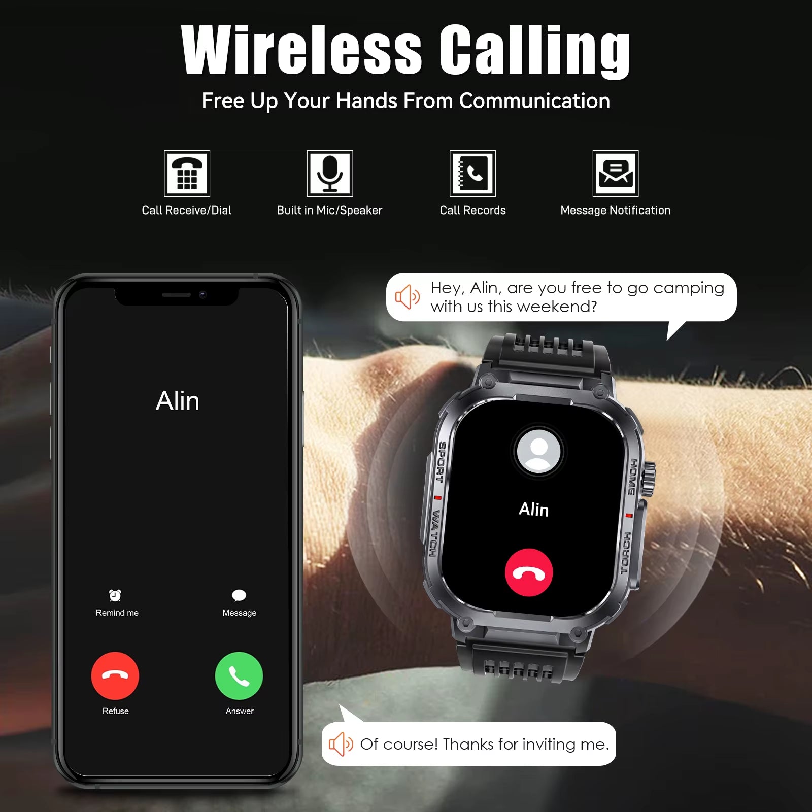 2024New Smart Watch Men 3ATM Waterproof 2.02"S320B with Compass and LED Flashlight Sports and Fitness Tracking Heart Rate