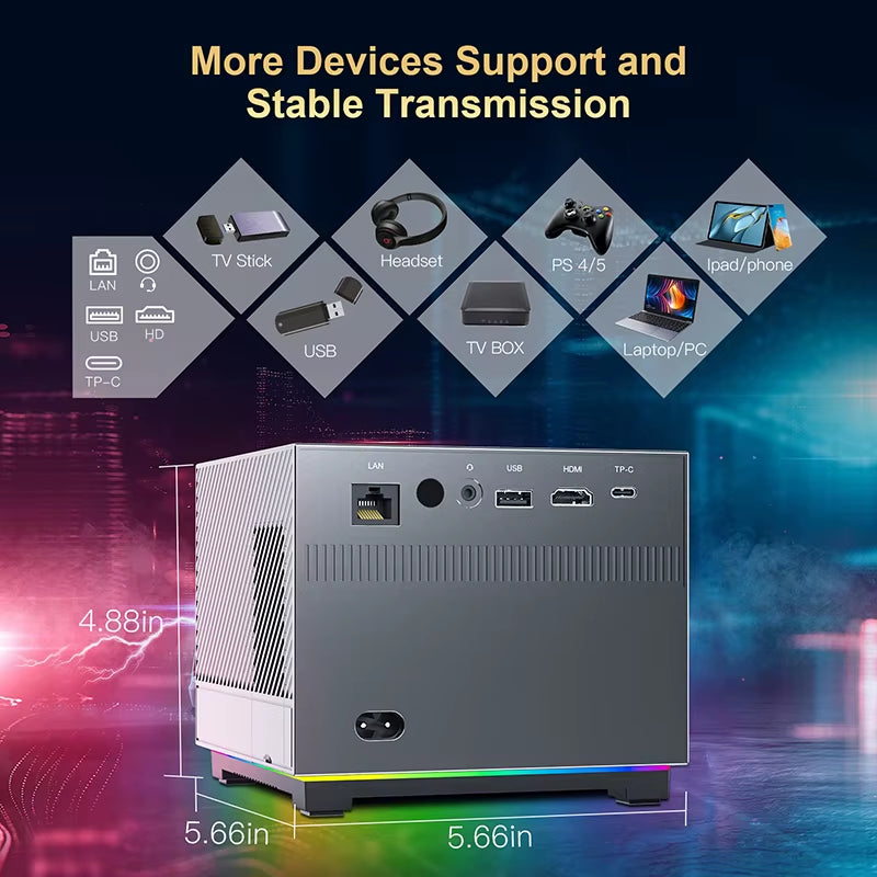 300ANSI Projector 8K/4K Wifi 5G Voice Remote Portable Smart Movie Projector with LED Lighting BT5.0 Bulit-In More App