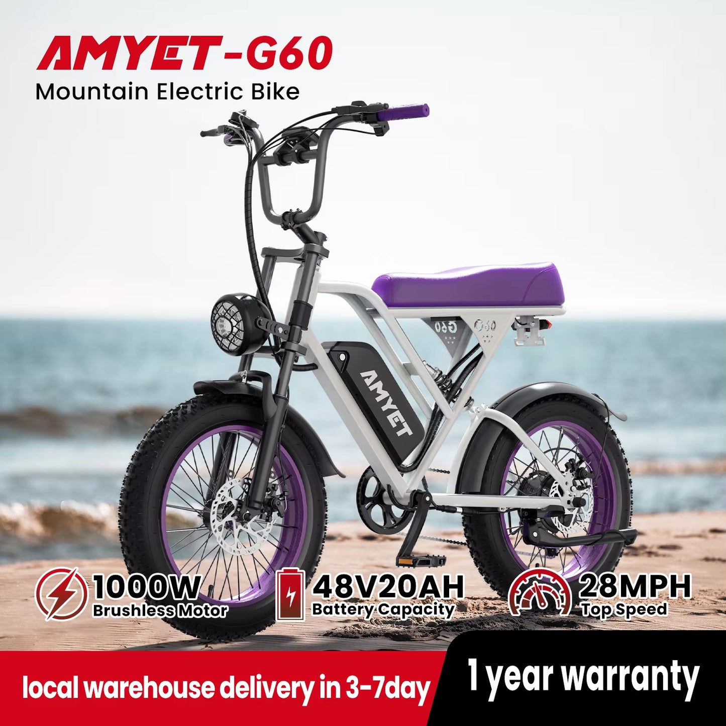 V9-G60 Adults Electric Bike 1000W Motor Bicycle 48V 20AH 20“ Tire Ebike Electric E Bikes Mountain Moped Ebikes for Men
