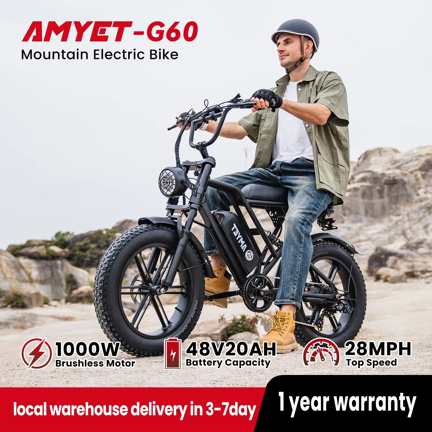 V9-G60 Adults Electric Bike 1000W Motor Bicycle 48V 20AH 20“ Tire Ebike Electric E Bikes Mountain Moped Ebikes for Men