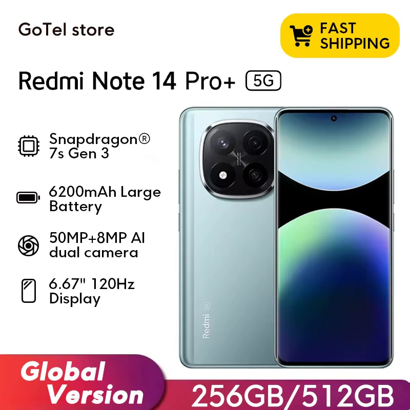 Redmi Note 14 Pro+ 5G 6.7" AMOLED 200MP Camera 120Hz Snapdragon 7S Gen 3 Global Version