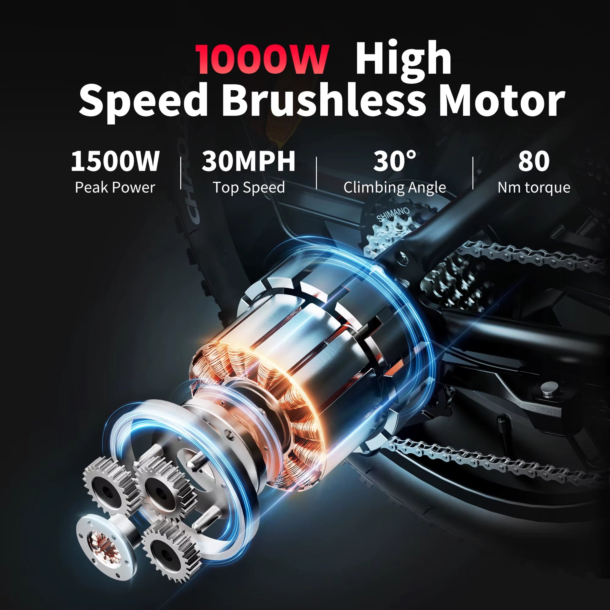 V9-G60 Adults Electric Bike 1000W Motor Bicycle 48V 20AH 20“ Tire Ebike Electric E Bikes Mountain Moped Ebikes for Men