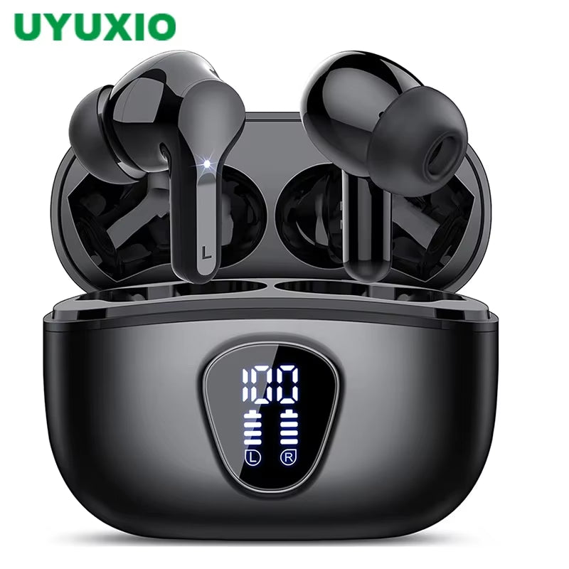 BT5.4 Wireless Ear Buds with LED Display Hifi Stereo Earbuds Headphones with IP7 Waterproof ENC Noise Cancelling Earphone