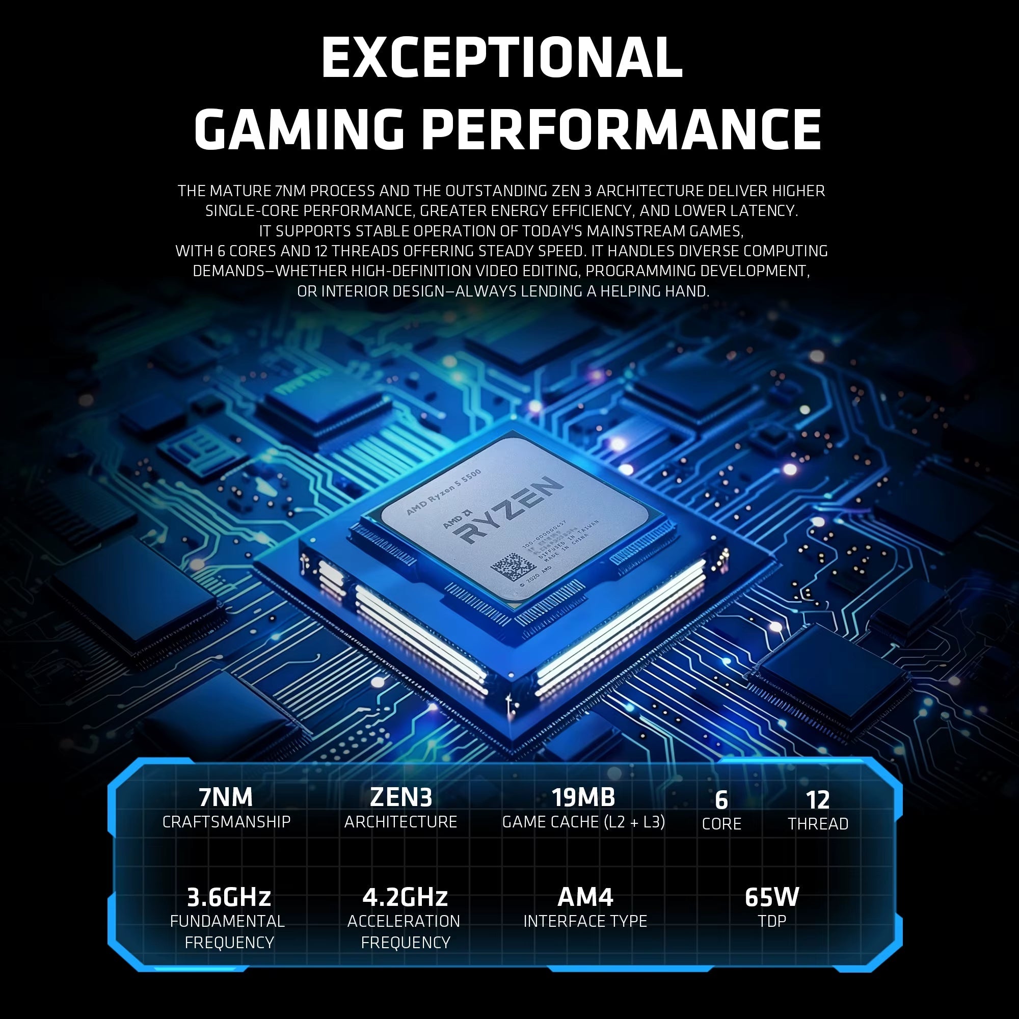 AMD Ryzen 5 5500 Gaming Desktop 16GB(8G*2) DDR4 3600 1T NVME SSD 3050 Graphics Card Win11 Home Gamer Desktop PC in US