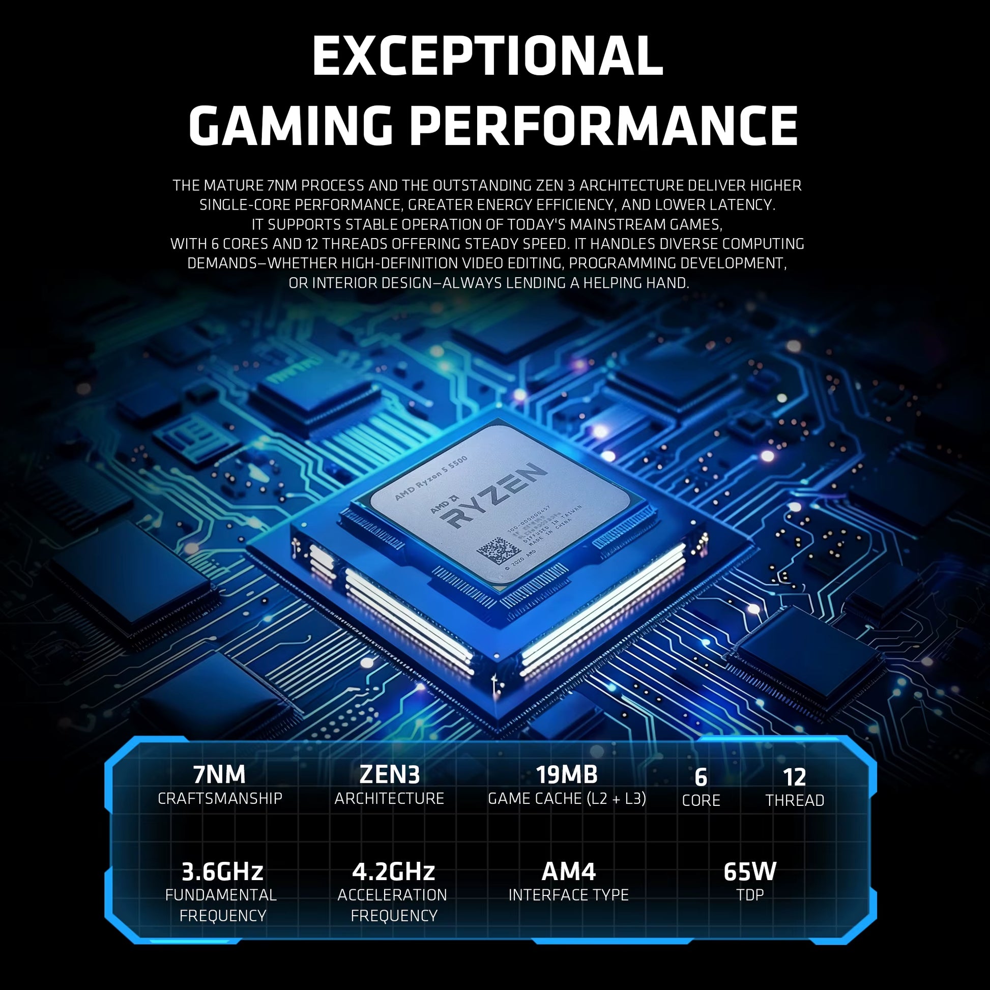 AMD Ryzen 5 5500 Gaming Desktop 16GB(8G*2) DDR4 3600 1T NVME SSD 3050 Graphics Card Win11 Home Gamer Desktop PC in US