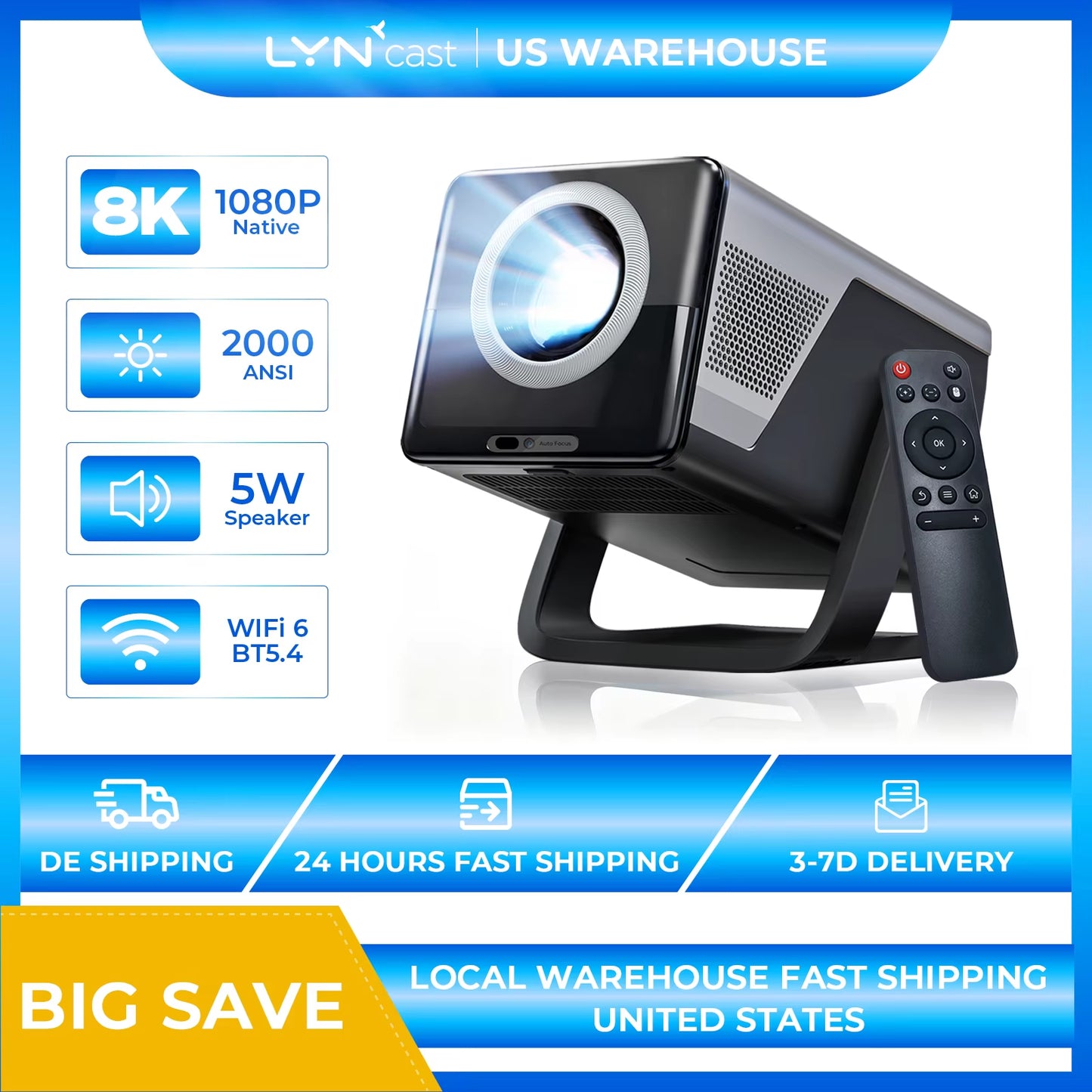 X7 AI Smart Projector with Android 14 OS Dolby, 8K Support 1080P UHD 2000 Ansl, Wifi6 & Bluetooth5.4, 200" Display Home Cinema