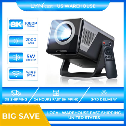 X7 AI Smart Projector with Android 14 OS Dolby, 8K Support 1080P UHD 2000 Ansl, Wifi6 & Bluetooth5.4, 200" Display Home Cinema