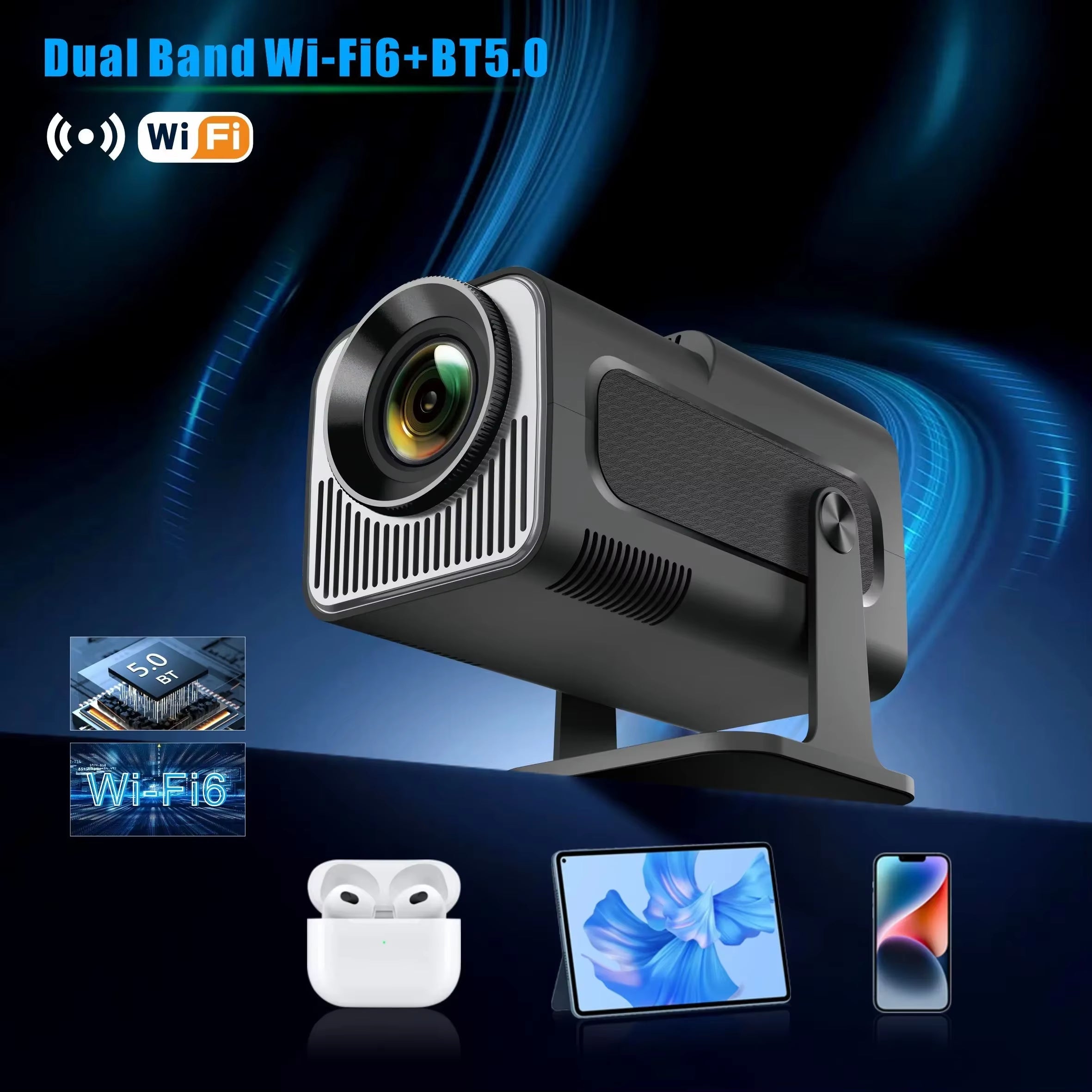HY320 MINI Android 11.0 Projector LED Beamer Home Cinema 300ANSI 720P WIFI Smart TV for 1080P 4K via HD with Carry Bag