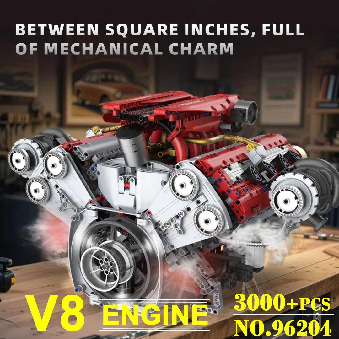 3201Pcs Motorized V8 Engine Building Block Kit DIY Technical Car Model with LED Light Moving Parts STEM Toy for Adults Kids Gift