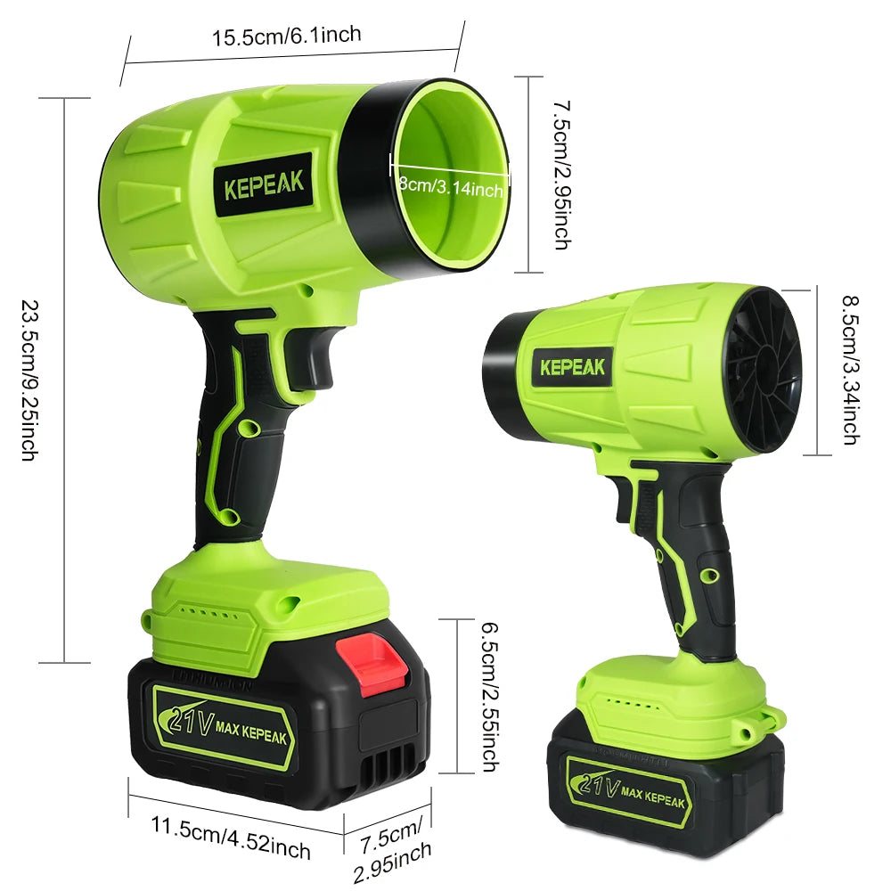 Electric Cordless Portable Turbo Blower Brushed Storm Machine Household Dust Snow Cleaning Power Tool with 10-Cell,2-Btery