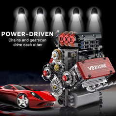 Brick V8 Engine Motorized Simulation Model Electrically Drive Building Blocks Technical Car Parts Creative Toys Gifts Boys Adult