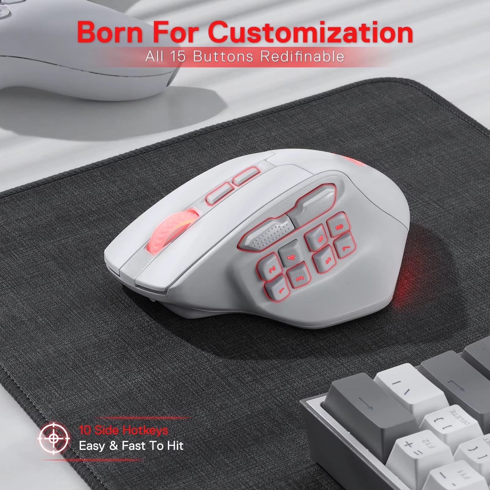 M811 PRO Wireless MMO Gaming Mouse, 15 Programmable Buttons RGB Gamer Mouse, 10 Side Macro Keys