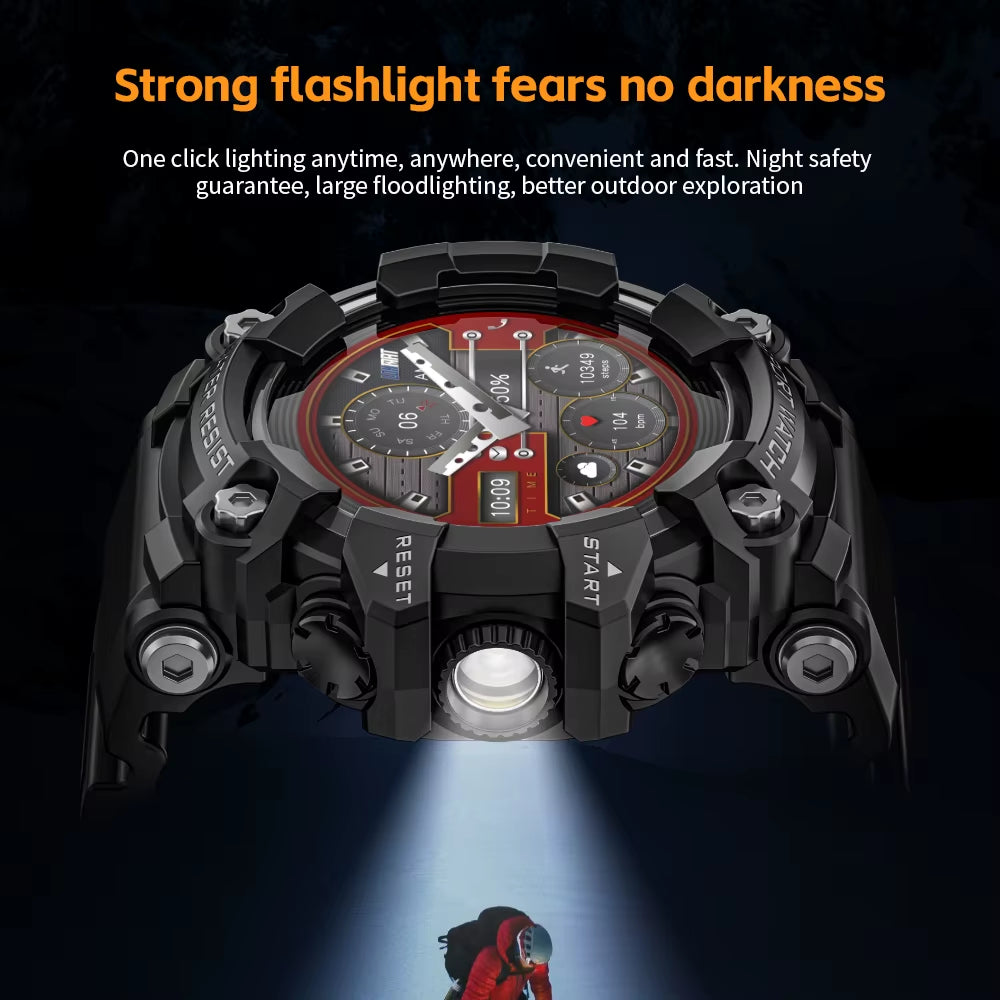 Rugged Sport Smart Watch ATTACK-GT Bluetooth Calls Colorful Waterproof Military Smartwatches with Flashlight for Phone