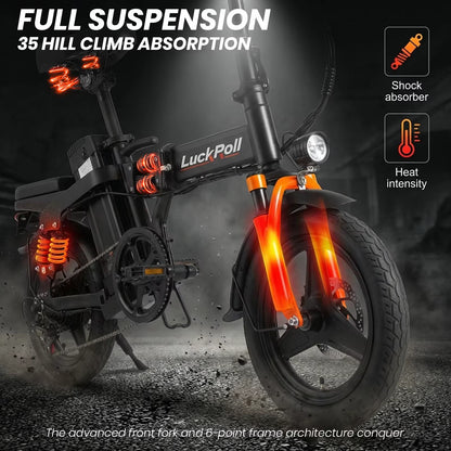 Foldable Ebike for Adults, 2000W/1000W, 40/28MPH, 52V 25Ah, 48V 15Ah, 60-80 Miles Range 14" Commuter Adult Electric Bicycle