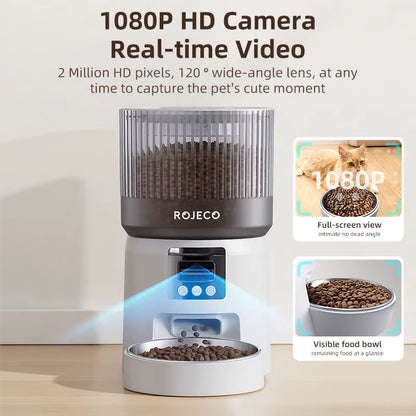 Automatic Cat Feeder with 1080P HD Camera Video Smart Cat Food Dispenser WIFI Remote Control Auto Pet Feeder for Cat Dog