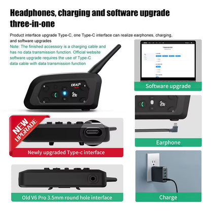 Only Official Oversea Store V6PRO+ Motorcycle Intercom Helmet Bluetooth5.1 Headset 6 Riders 800M Communicator Waterproof