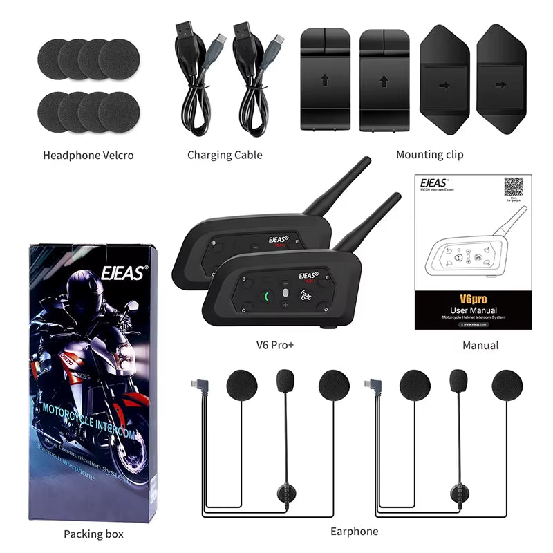 Only Official Oversea Store V6PRO+ Motorcycle Intercom Helmet Bluetooth5.1 Headset 6 Riders 800M Communicator Waterproof