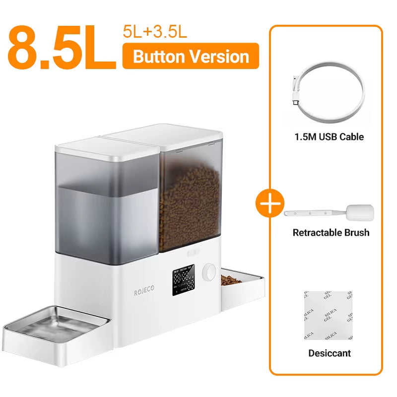 2In1 Automatic Pet Feeder Gravity Water Fountain 8.5L Button Version Auto Cat Kibble Dispenser with Water Refill Drinker