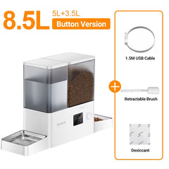 2In1 Automatic Pet Feeder Gravity Water Fountain 8.5L Button Version Auto Cat Kibble Dispenser with Water Refill Drinker
