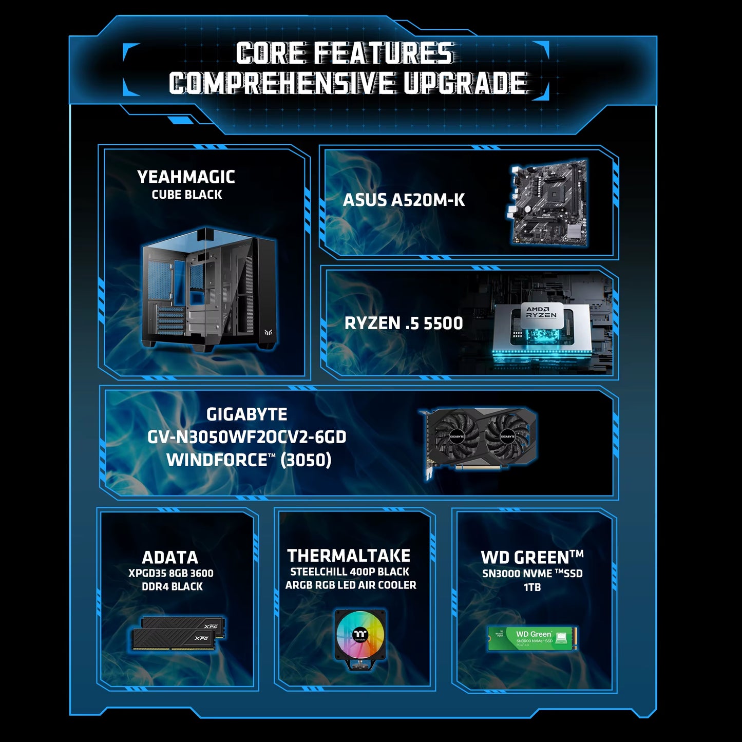 AMD Ryzen 5 5500 Gaming Desktop 16GB(8G*2) DDR4 3600 1T NVME SSD 3050 Graphics Card Win11 Home Gamer Desktop PC in US