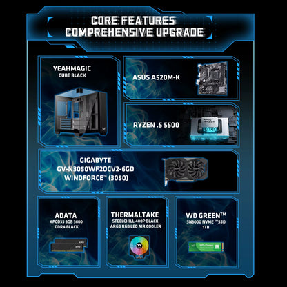 AMD Ryzen 5 5500 Gaming Desktop 16GB(8G*2) DDR4 3600 1T NVME SSD 3050 Graphics Card Win11 Home Gamer Desktop PC in US