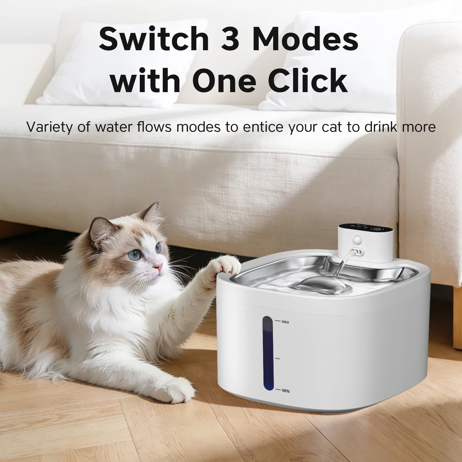 Wireless Cat Water Fountain 3.5L Pet Water Dispenser 4000Mah Long Lasting Battery Life Stainless Steel Pallet and Motion Sensing